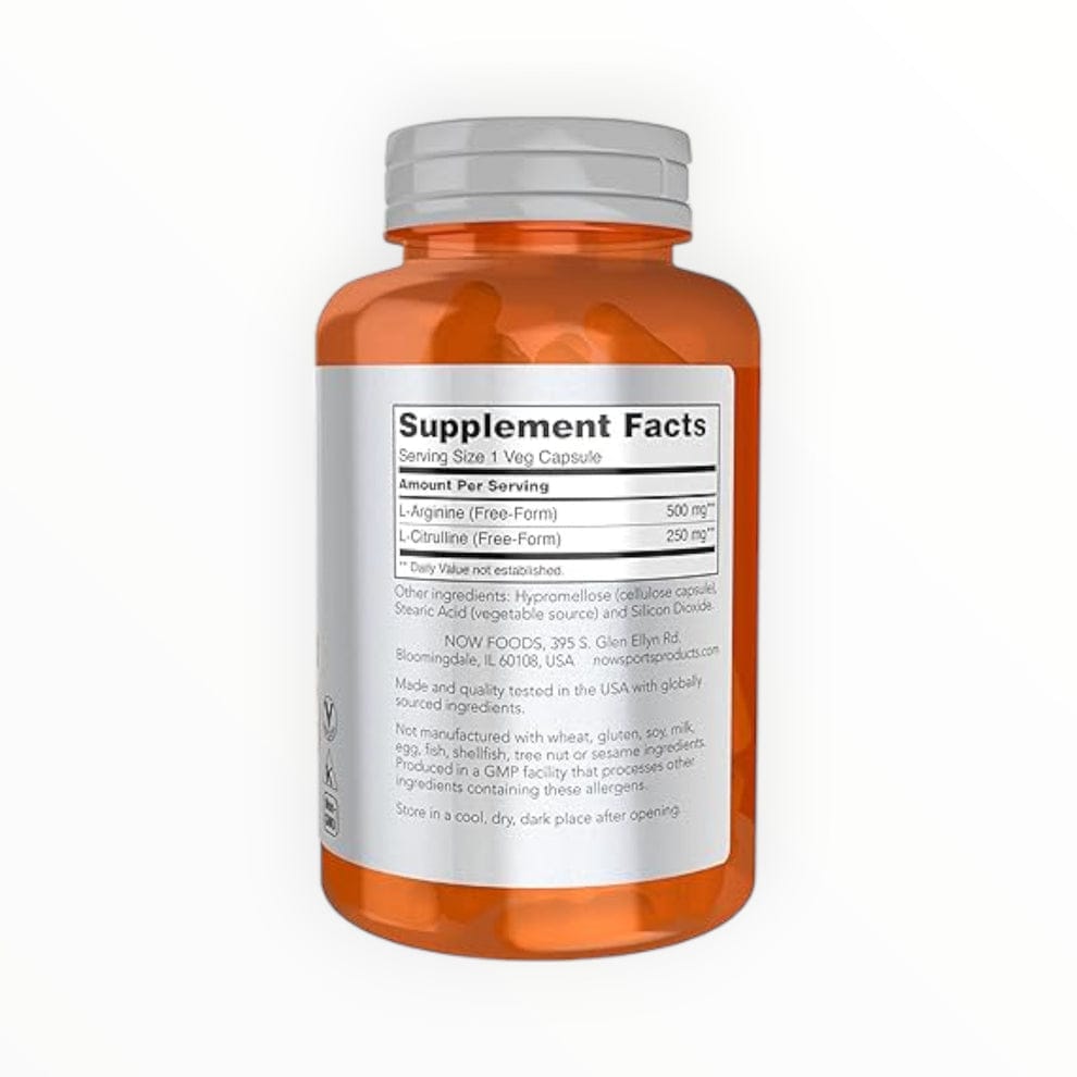 Arginine & Citrulline 500mg – 120 Tablets  Now sports
